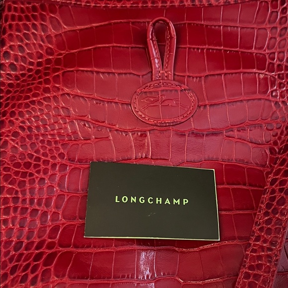 Longchamp Le Roseau Red Croc-Embossed Crossbody Bag - Picture 4 of 7